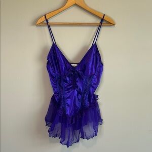 Vintage Inner Most Deep Purple Satin Lingerie Top with Lace Accents